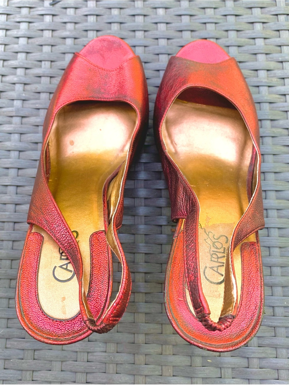 Carlos by Carlos Santana Metallic Red Open-Toe Slingback Mules